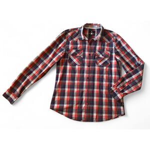 Buffalo Jeans Men’s Shirt L Cotton Red Plaid Long Sleeve Button Up Excellent Con
